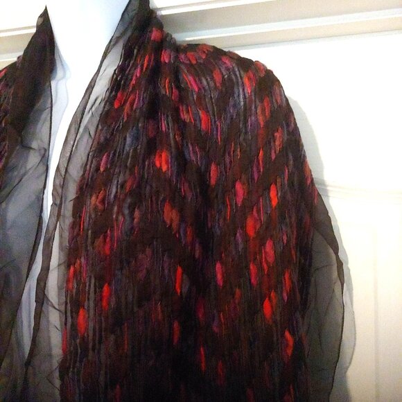 Italian Silk/Wool Tittorio 17"x57" Weaved Fringe Statement Piece Scarf Unisex - Picture 5 of 9